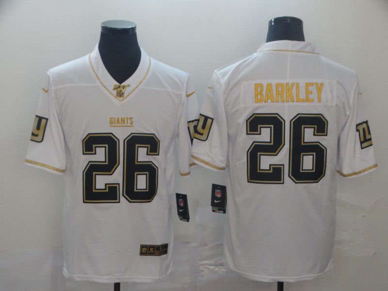 Men New York Giants 26 Barkley White Retro gold character Nike NFL Jerseys